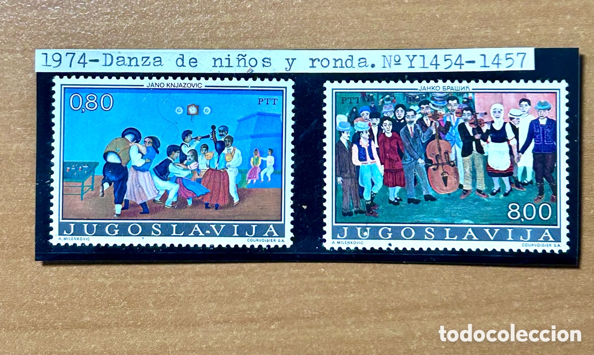 Sellos: Lote de 2 sellos de Yugoslavia del a&ntilde;o 1974 pertenecientes a la serie de Arte Na&iacute;f: