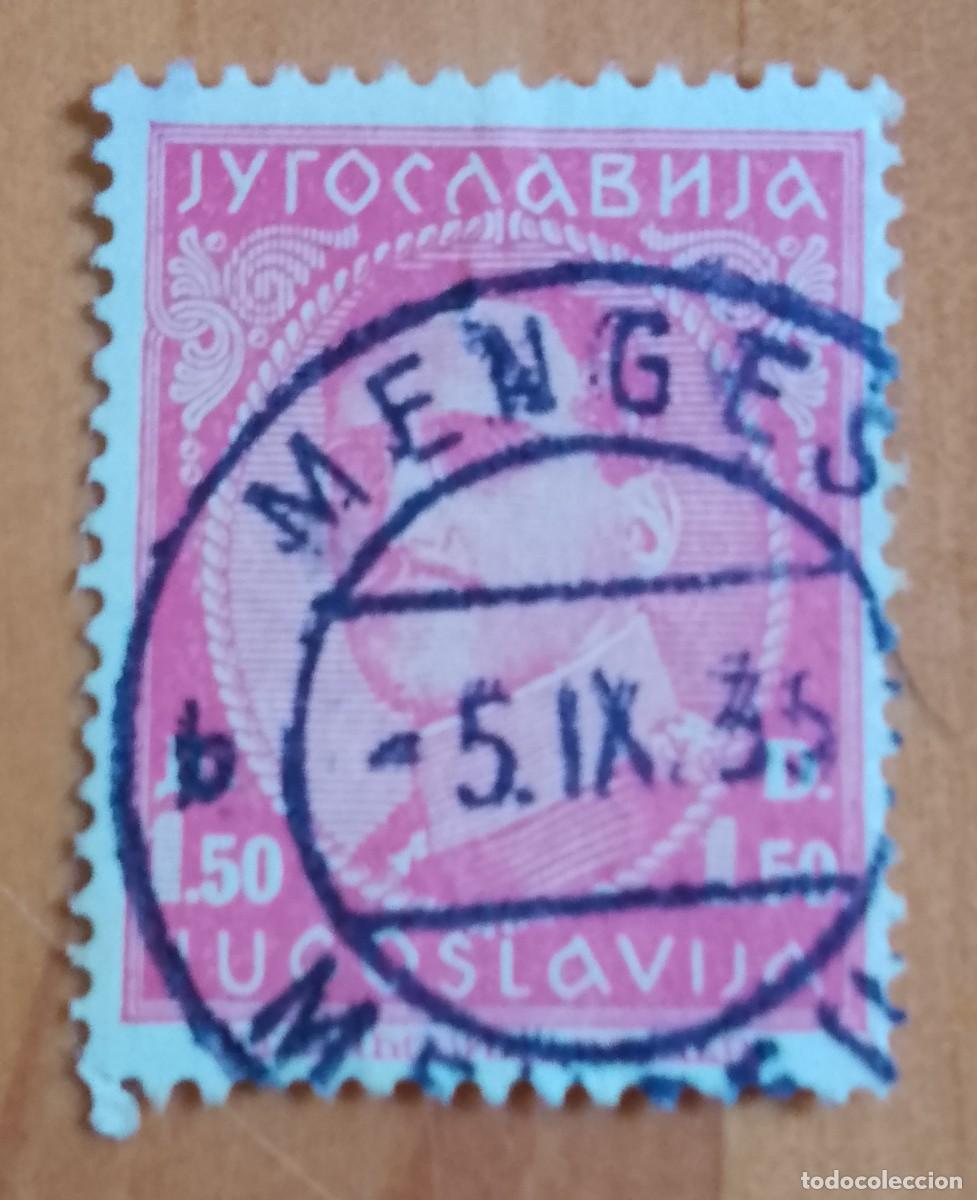 Sellos: YUGOSLAVIA - V/F 1,50 - REY ALEXANDER - MATASELLO IDENTIFICATIVO: 5.IX.33 MENGES
