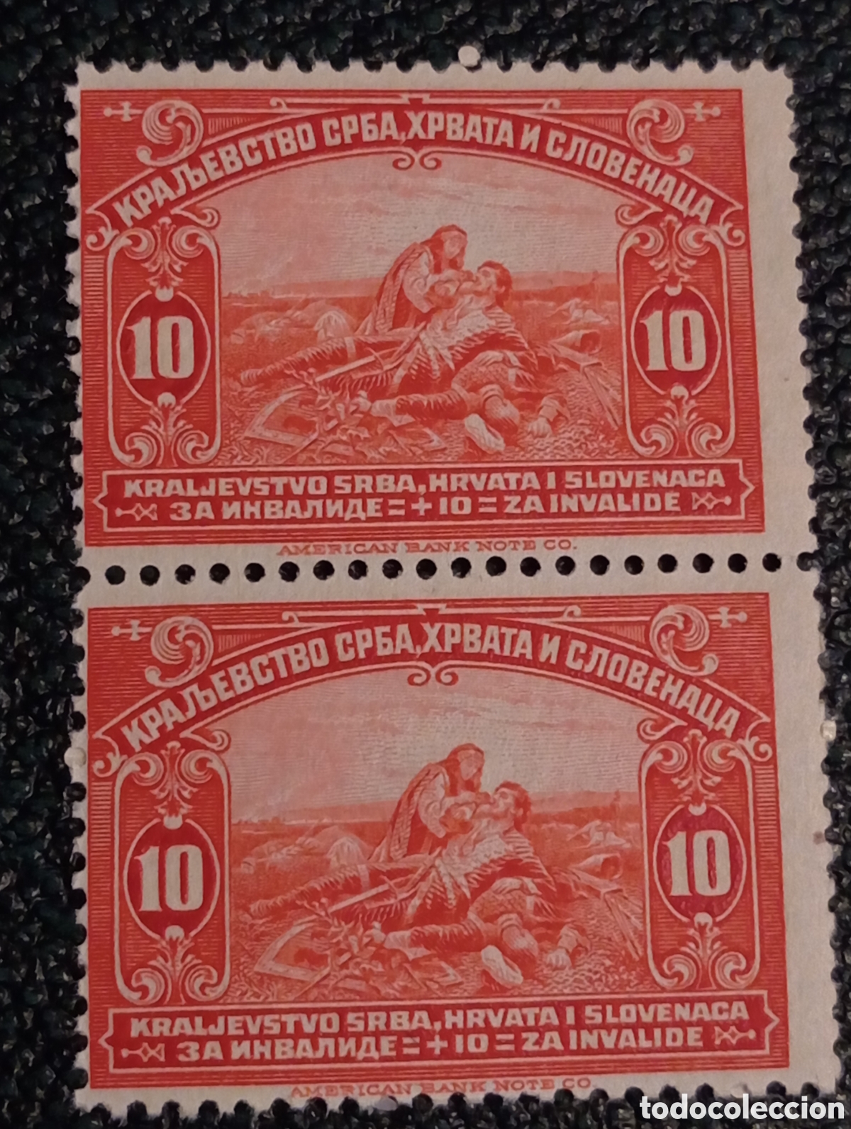 Sellos: Pareja Yugoslavia Semipostal 1921 Inv&aacute;lidos de Guerra 10p+10p Edifil / Scott #B1 MNH