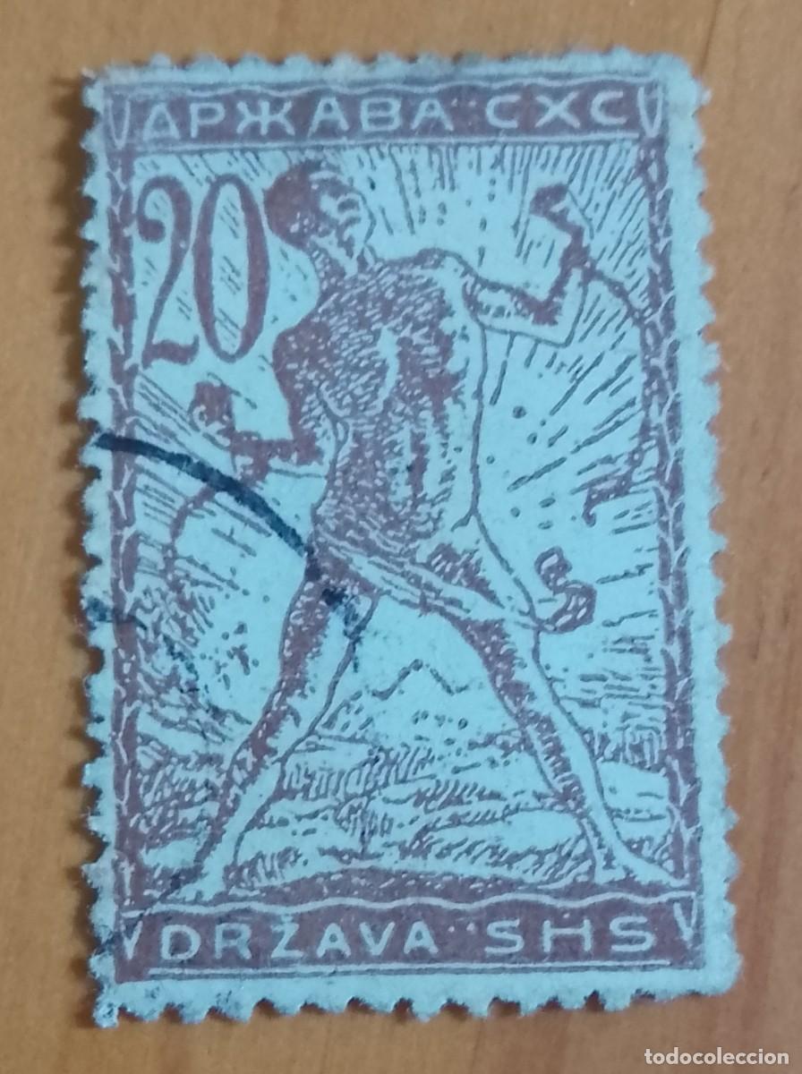 Sellos: YUGOSLAVIA - V/F 20 HELLERS - HOMBRE DE VERIGAR ROMPIEDO CADENAS - MATASELLO INFORMATIVO: 5.VII.20