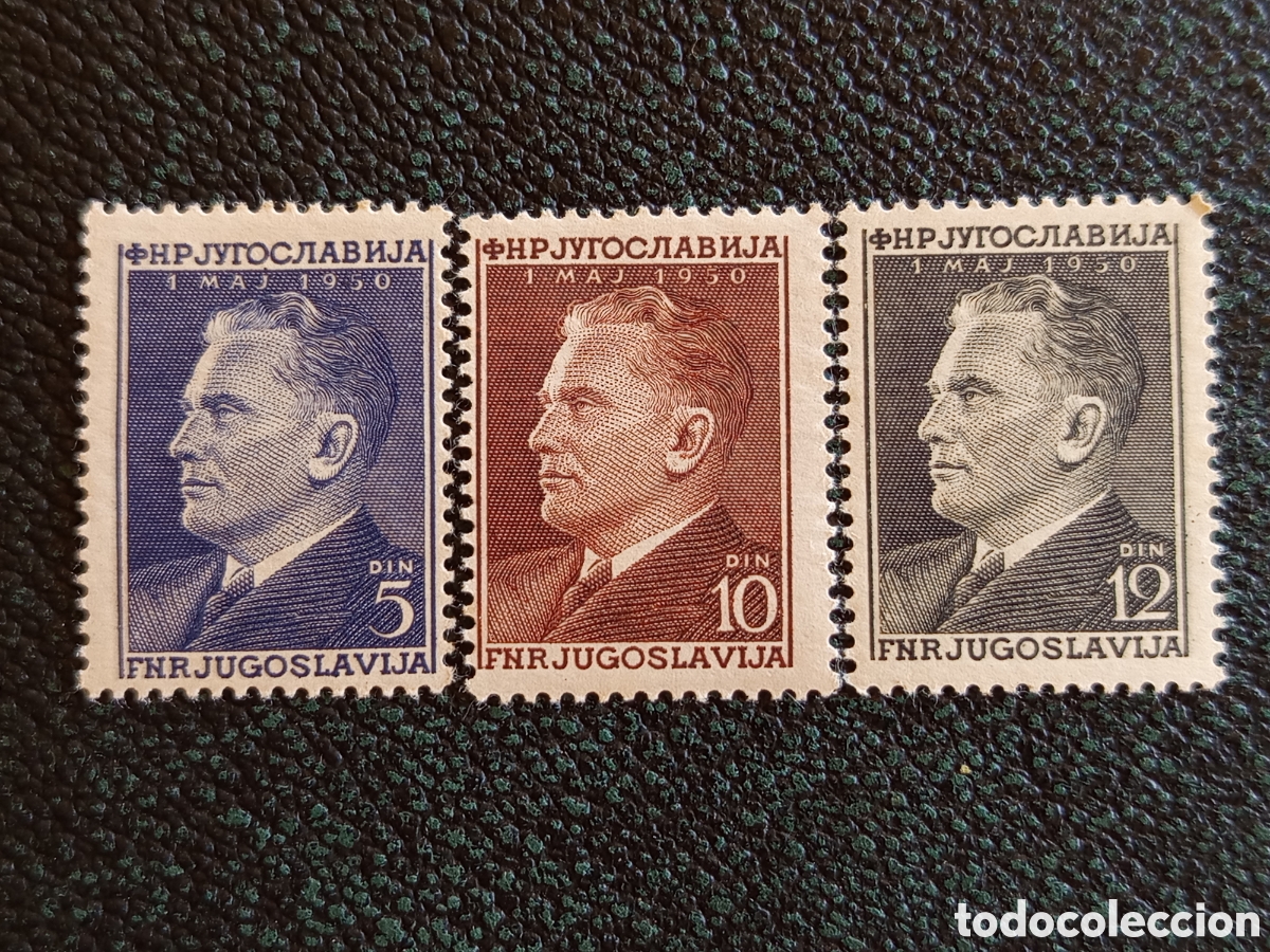 Sellos: Lote 3 sellos Yugoslavia 1 de Mayo 1950 Tito 5, 10 y 12 Din. MH Nuevo