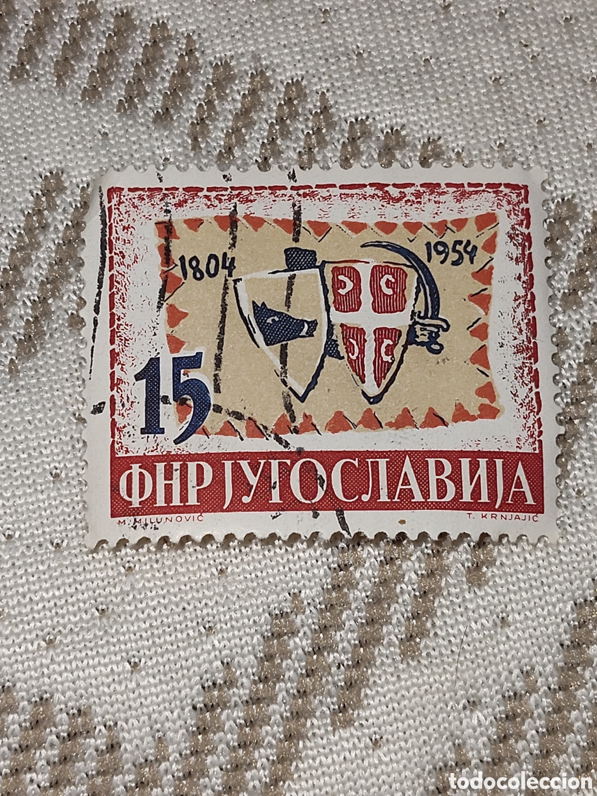 Sellos: Sello de Yugoslavia 150 aniversario del primer levantamiento Serbio mostrando la bandera de los -