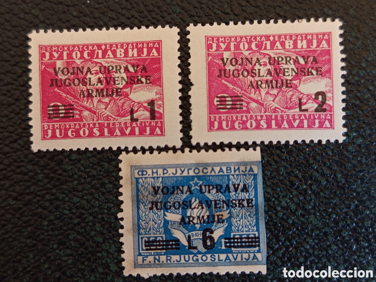 Sellos: &rdquo;Lote 3 Sellos Istria 1945/1947 Ocupaci&oacute;n Yugoslava L1, L2 y L6 - Cat&aacute;logo Sassone 41, 42, 44&rdquo;