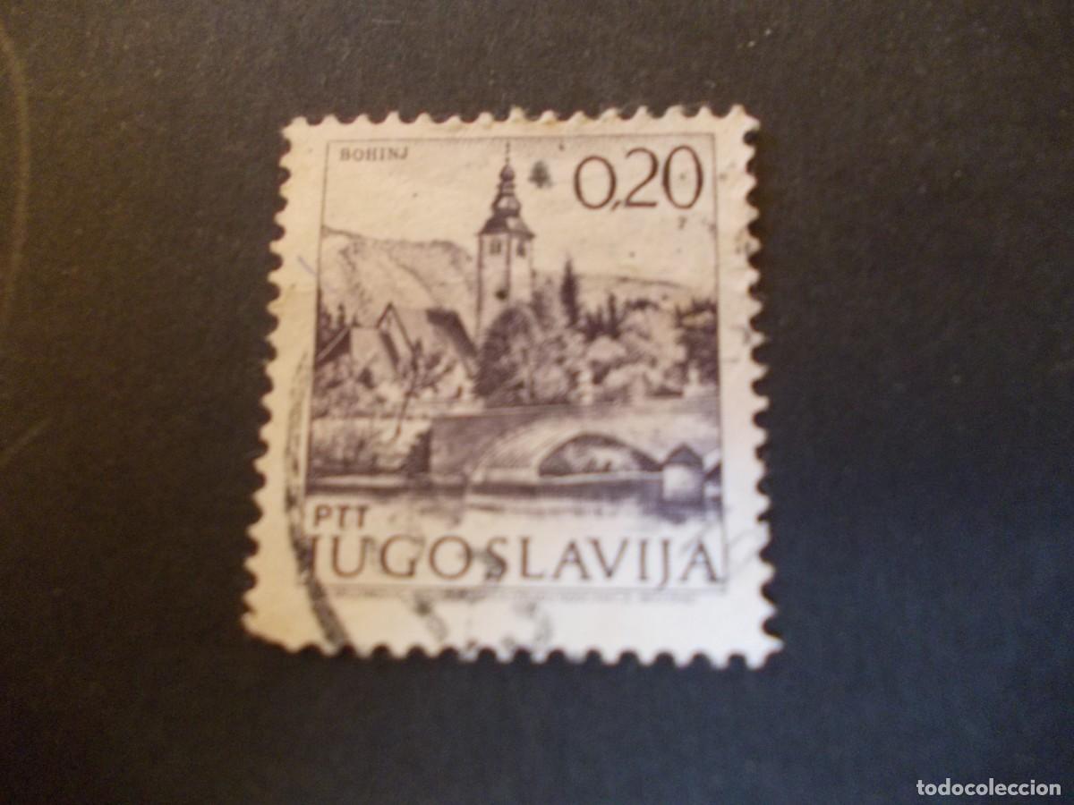 Timbres: Sello Jugoslavija 0,20 Bohinj paisaje esloveno puente iglesia San Juan bautista Yugoslavia 1973