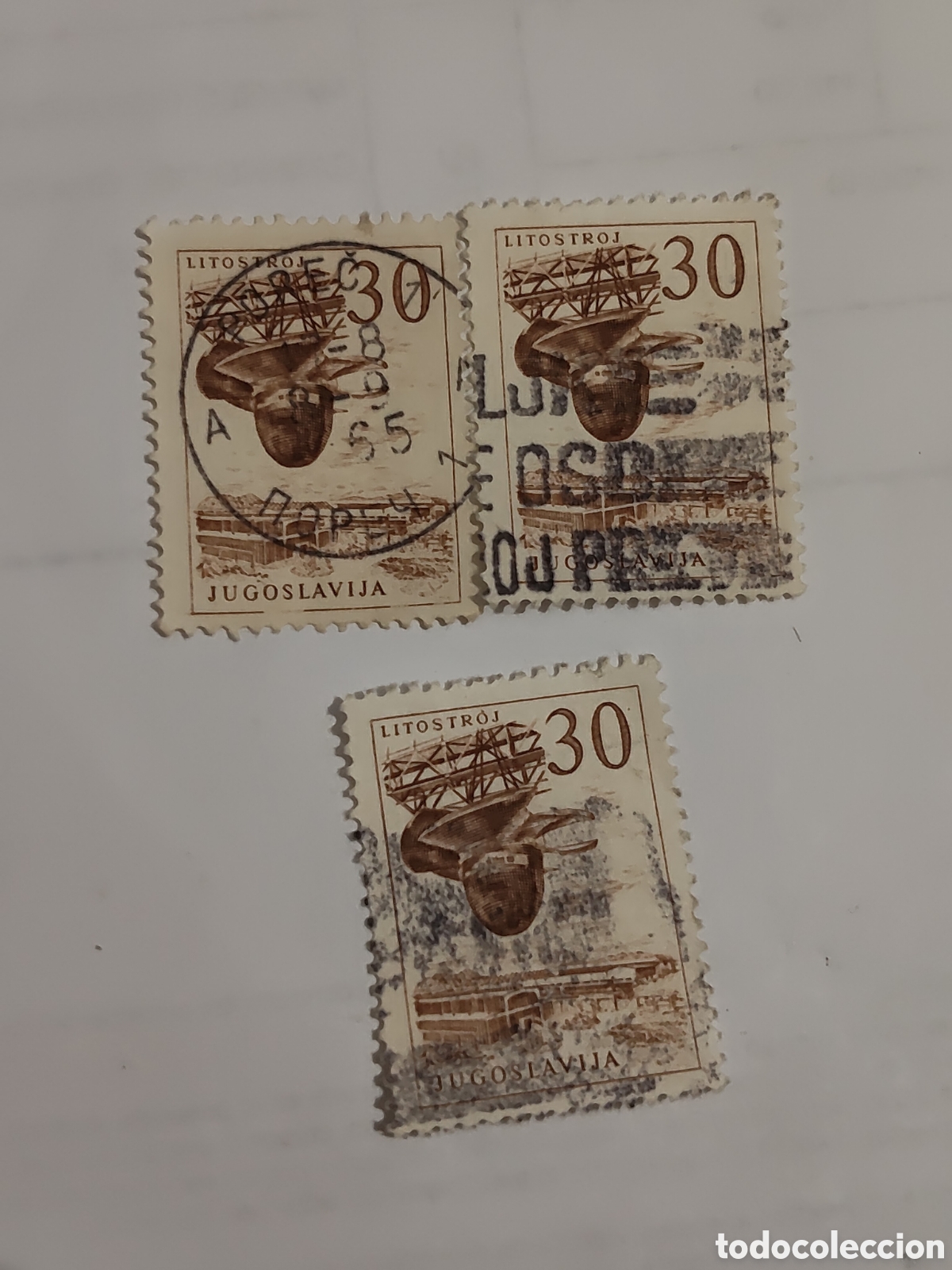 Sellos: 3 sellos de Yugoslavia fabrica de maquinaria pesada y turbinas Litostroj Ljubljana en Eslovenia 1958