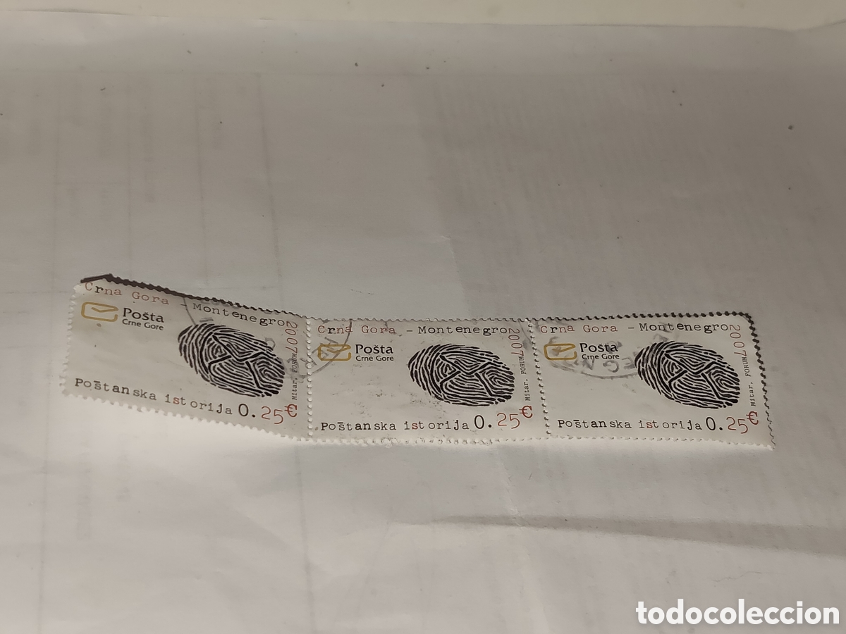 Sellos: Bloque de 3 sellos de Montenegro huella dactilar 2007