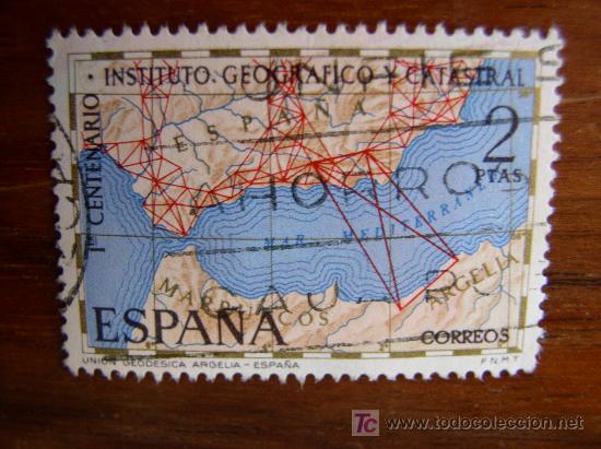 Timbres: Sello de 2 pesetas. Primer Centenario. Instituto Geogr&aacute;fico Catastral. Argelia-Espa&ntilde;a.