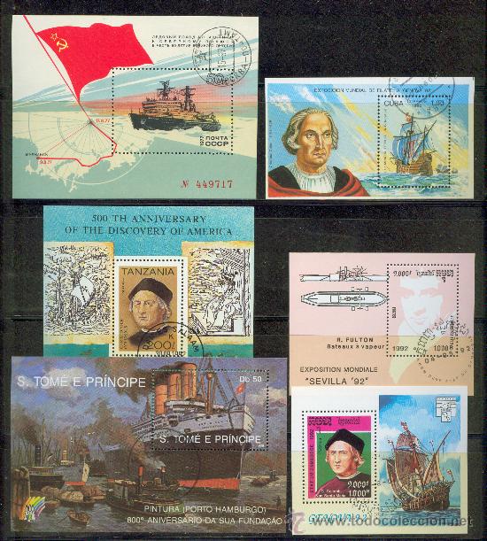 Sellos: 6 hojitas diferentes tema barcos. Mataselladas. - Foto 1