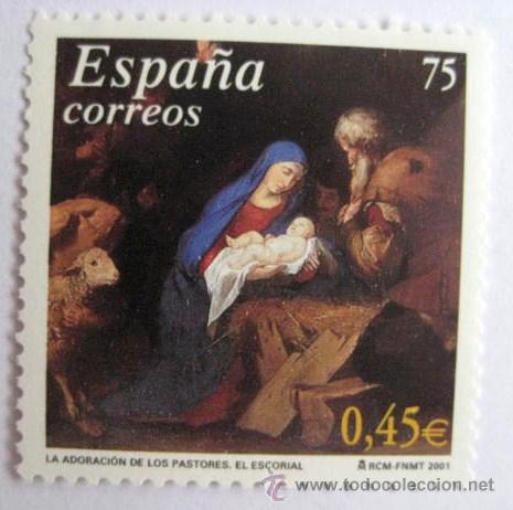 Briefmarken: CON DOBLE VALOR FACIAL. PESETAS-EUROS. ADORACION DE LOS PASTORES.2001  ENVIO GRATIS&iexcl;&iexcl;