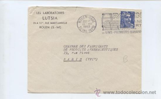 Sellos: ENOLOGIA. VINOS. MEDICINA. FLAMA PUBLICITARIA DE LA LOCALIDAD FRANCESA DE ROUEN. 1952