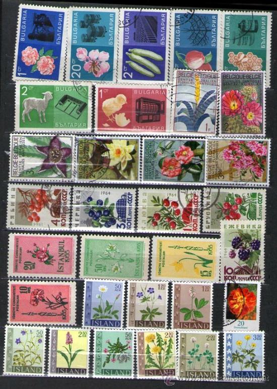 Sellos: Lote de 32 SELLOS de FLORA - Foto 1