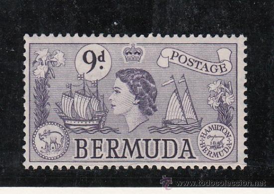 Sellos: Bermuda 141B con charnela, flores, barco, - Foto 1