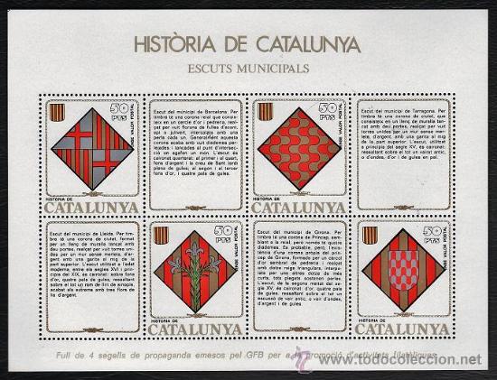 Francobolli: historia de catalunya - n&ordm; 49 - escuts municipals - barcelona / tarragona / lleida / girona - tgn