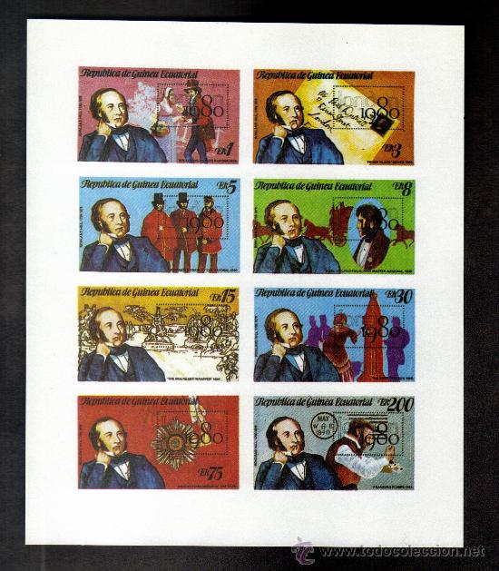 Timbres: bloque hoja 8 sellos sin dentar - rep&uacute;blica de guinea ecuatorial.