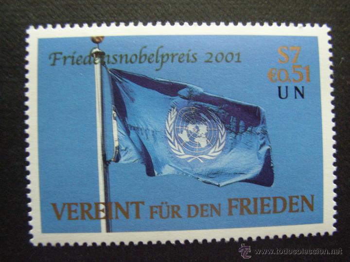 Francobolli: PREMIOS NOBEL. NACIONES UNIDAS VIENA, N&ordm; YVERT 363*** A&Ntilde;O 2001.ONU Y KOFI ANNAN, P. NOBEL PAZ 2001