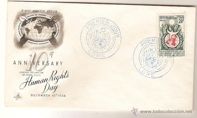 Sellos: Togo & Human Rights Declaration FDC cancellation cover 1958 - Foto 1
