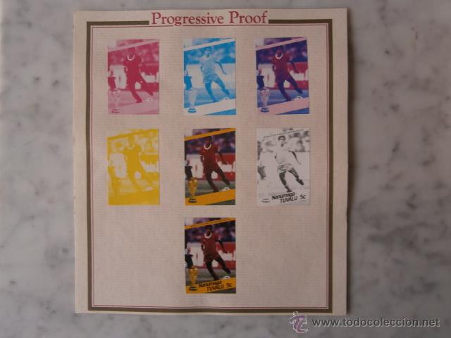Stamps: NANUMAGA-TUVALU,PEGADA,SIN DENTAR-PRUEBA COLOR PROGRESIVO-DEPORTES,FUTBOL-MEJICO 86-MARRUECOS