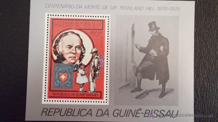 Timbres: Guinea-Bissau. A 52 Centenario muerte sir Rowland Hill presentado en HB dentada**. 1979. Sellos nue