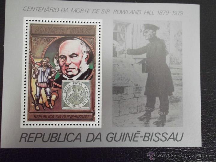 Timbres: Guinea-Bissau. A 53 Centenario muerte sir Rowland Hill presentado en HB dentada**. 1979. Sellos nue