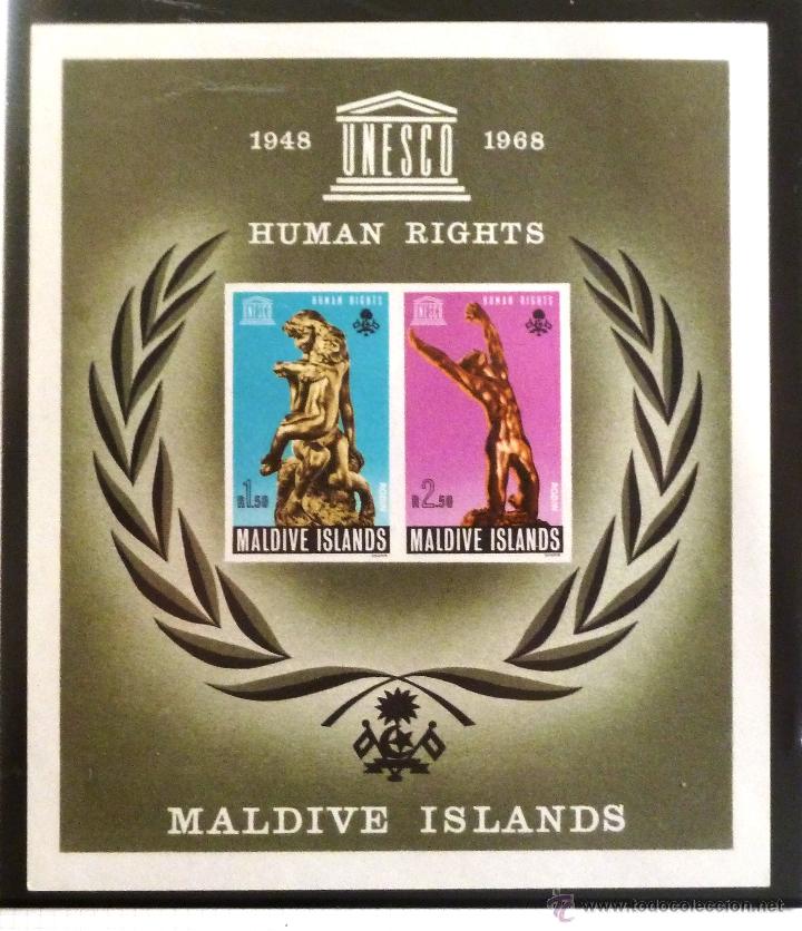Sellos: HB MALDIVAS 1968. DERECHOS HUMANOS. NUEVA. - Foto 1