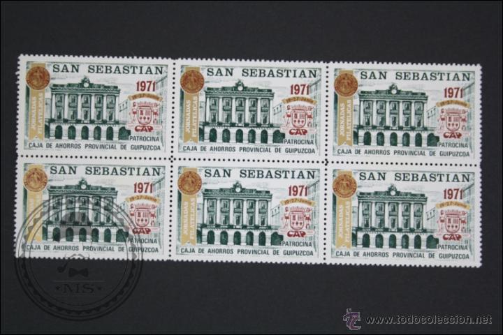 Sellos: Conjunto de 6 Vi&ntilde;etas San Sebastian, 1971 - Caja Ahorros Provincial Guip&uacute;zcoa, Jornadas Filat&eacute;licas