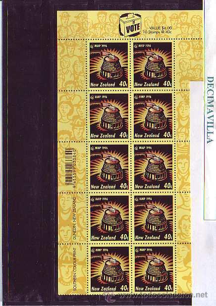 Sellos: NUEVA ZELANDA, ELECCIONES, 1996, OTEM143 - Foto 1