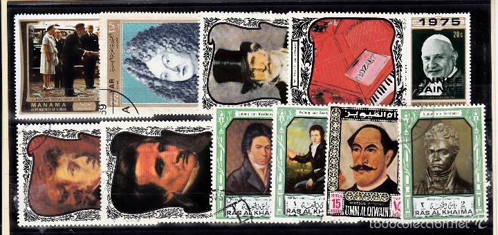 Timbres: LOTE DE 11 SELLOS DE BUENA CALIDAD DE M&Uacute;SICA Y PERSONAJES.