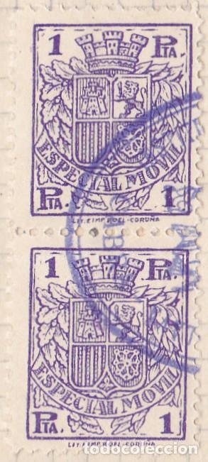 Briefmarken: SELLO FISCAL - POLIZA - ESPECIAL MOVIL - CORONA REAL -1PTA - BLOQUE DE 2 - LIT.E IMP.ROEL CORU&Ntilde;A