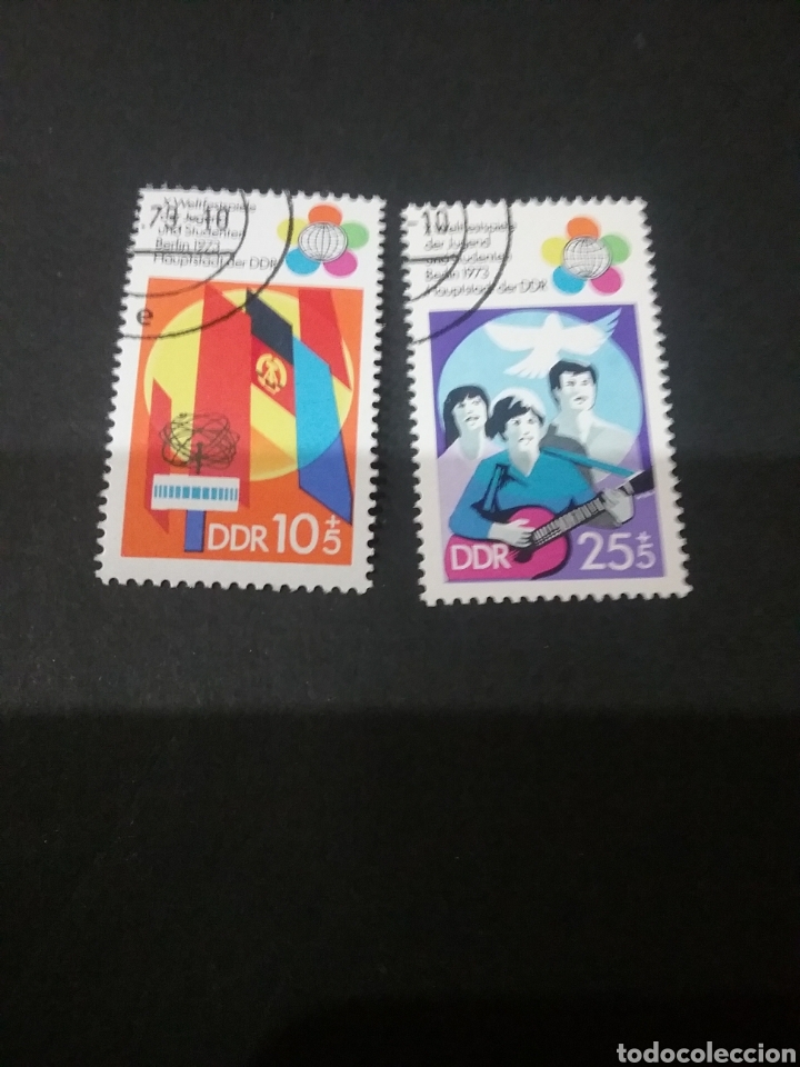 Francobolli: Sellos de la R. D. Alemania(DDR) mtdos. 1973. Banderas. Paloma. Juventud. Festival. Paloma.Guitarra