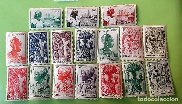 Stamps: Guadalupe. 197/213 Serie b&aacute;sica: Puerto de Basse-Terre, ca&ntilde;a de az&uacute;car, ananas, caf&eacute; y guadalupe&ntilde;a.