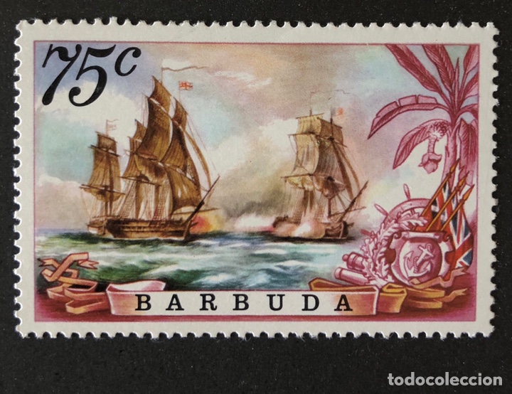 Sellos: Sello nuevo de Barbuda 75 c- batalla naval - Foto 1