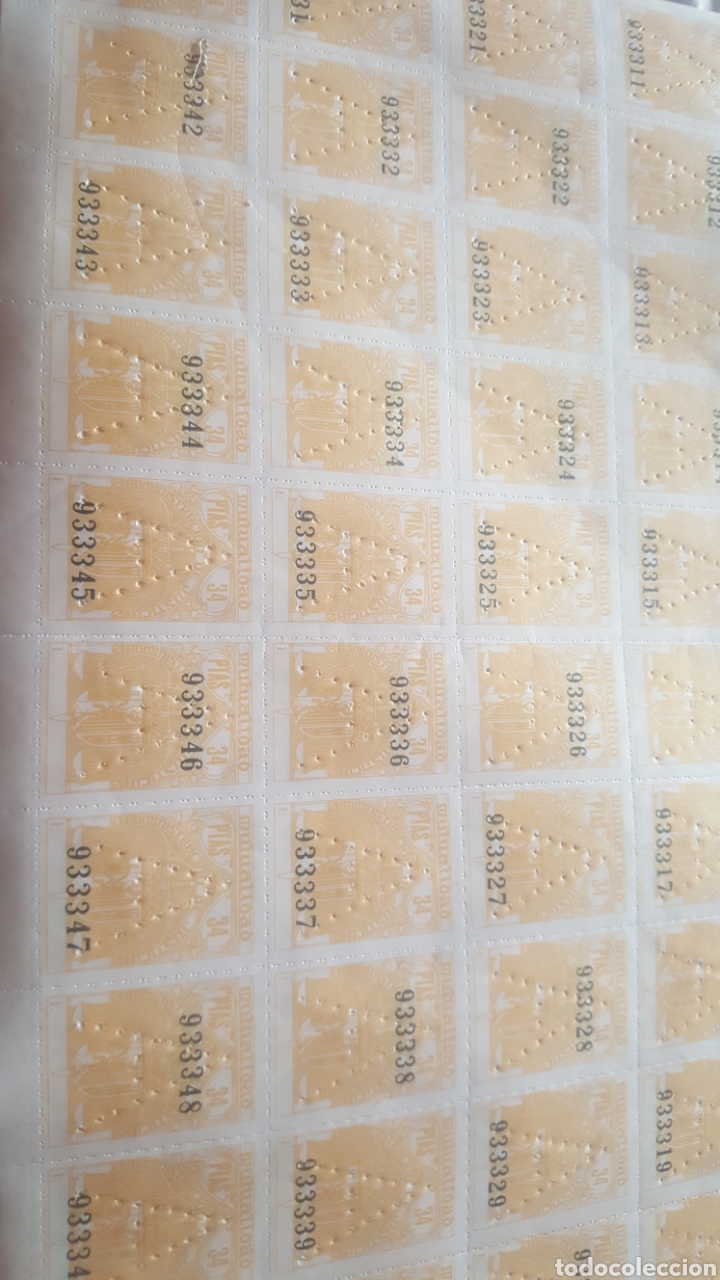 Selos: Pliego de 100 sellos de mutualidad de 90 ptas