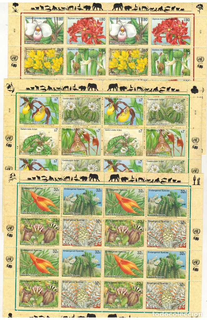 Stamps: JUEGO DE 3 MINIPLIEGOS PROTECCION DE LA NATURALEZA NACIONES UNIDAS 1996
