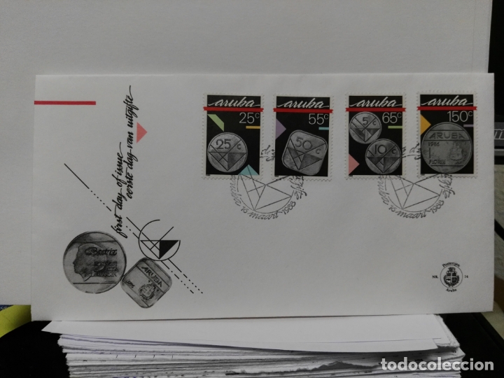Sellos: ARUBA. FDC YVERT 40/43. NUMISMATICA. MONEDAS DE ARUBA. - Foto 1