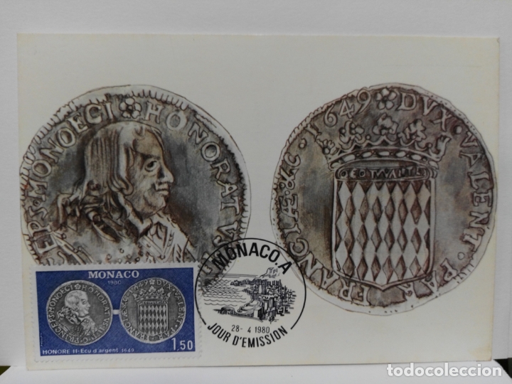 Sellos: MONACO. FDC YVERT 1231 SOBRE POSTAL. NUMISMATICA MONAGESCA. ECU DE PLATA 1649. - Foto 1