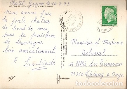 Sellos: Francia & Circulado, Folklore de Auvergne, Multi, Ch&acirc;tel Guyon a &Eacute;pinay-sur-Orge 1973 (6788) - Foto 1