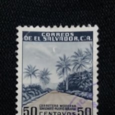 Sellos: CORREO AEREO, EL SALVADOR, 60 CENTS, CARRETERAS,1954, SIN USAR