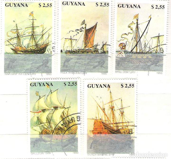 Sellos: Guyana 1990 Ships, paintings, used    A.95 - Foto 1