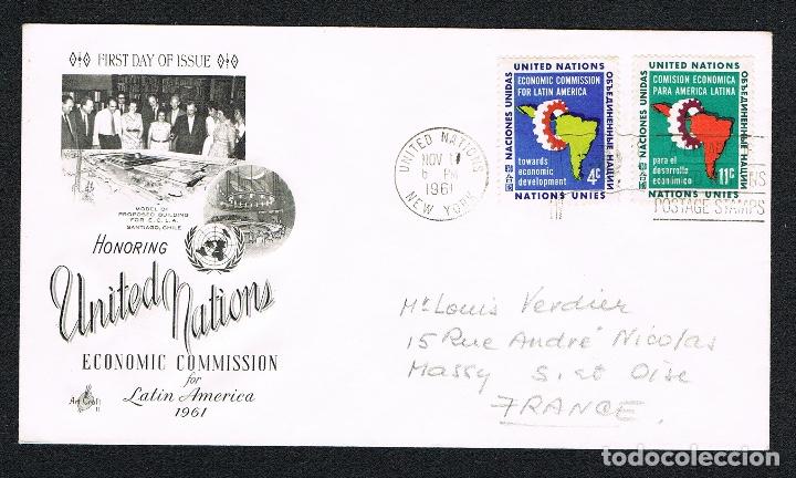 Stamps: NACIONES UNIDAS 1961 SOBRE CIRCULADO con sellos n&ordm; 93-94