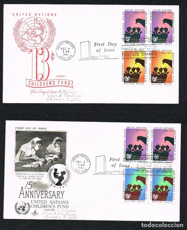 Stamps: NACIONES UNIDAS 1961 DOS SOBRES PRIMER DIA con sellos n&ordm; 97-99 (B/2)