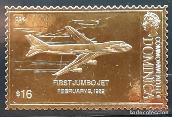 Stamps: COMMONWEALTH OF DOMINICA - SELLO LAMINADO DE ORO 23K - PRIMER JUMBO JET, FEBRERO DE 1969