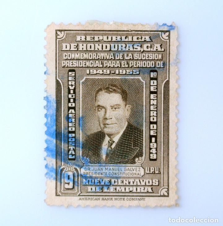 Sellos: ANTIGUO SELLO POSTAL HONDURAS 1949, 9 CENTAVOS, SUCESION PRESIDENCIAL JUAN MANUEL GALVEZ, USADO - Foto 1 - 226244220