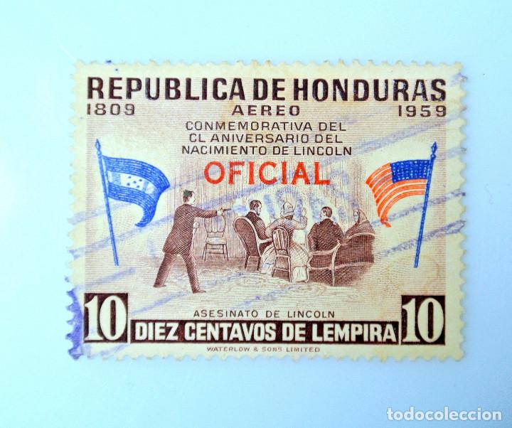 Sellos: ANTIGUO SELLO POSTAL HONDURAS 1959 ,10 CENTAVOS, ASESINATO DE LINCOLN, USADO - Foto 1 - 226872650