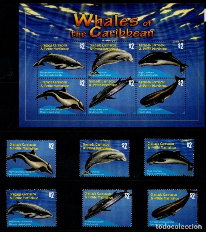 Briefmarken: Grenada Carriacou 2010 Whales of the Caribbean set + perf sheet Mi.4599-04+B641 MNH M.247