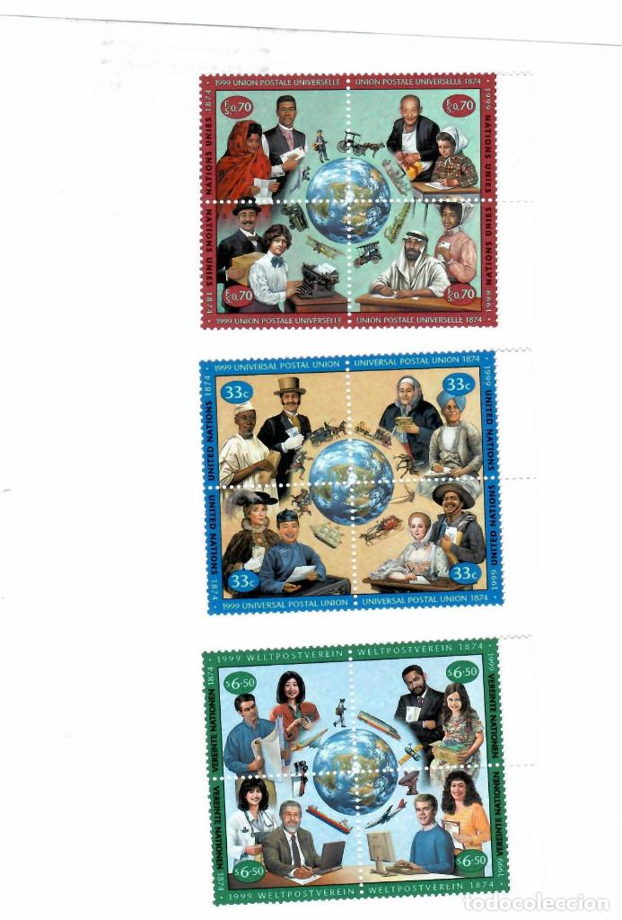 Briefmarken: 3 HOJAS BLOQUE DE NACIONES UNIDAS 125 ANIVERSARIO DE LA UNION POSTAL UNIVERSAL A&Ntilde;O 1999