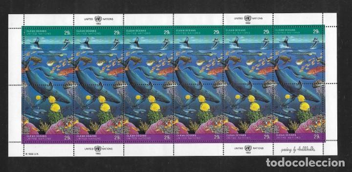 Briefmarken: O) 1992 NACIONES UNIDAS, OC&Eacute;ANOS LIMPIOS, SUPERFICIE, FONDO, BALLENAS, PESCADOS, MEDUSAS, OFICINA EN