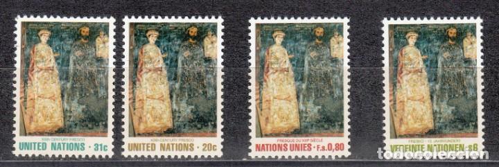 Sellos: NACIONES UNIDAS 1981 - EL ARTE EN LA ONU (3 SEDES) - YVERT N&ordm; 337/338** - 99** - 19**