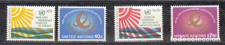 Sellos: NACIONES UNIDAS 1981 - NUEVAS FUENTES DE ENERGIA (3 SEDES) - YVERT N&ordm; 339/340** - 100** - 20**
