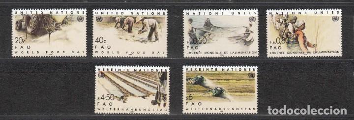 Sellos: NACIONES UNIDAS 1984 - DIA DE LA ALIMENTACION (3 SEDES) - YVERT N&ordm; 410/411** - 120/121** - 39/40**