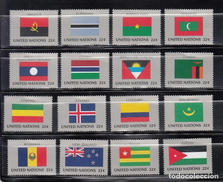Sellos: NACIONES UNIDAS 1986 - BANDERAS DE PAISES MIEMBROS - YVERT N&ordm; 467/482**